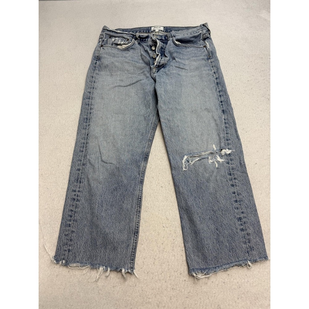 AGOLDE Jeans Womens 30 Blue Light Wash High Rise Straight Distressed Denim Crop